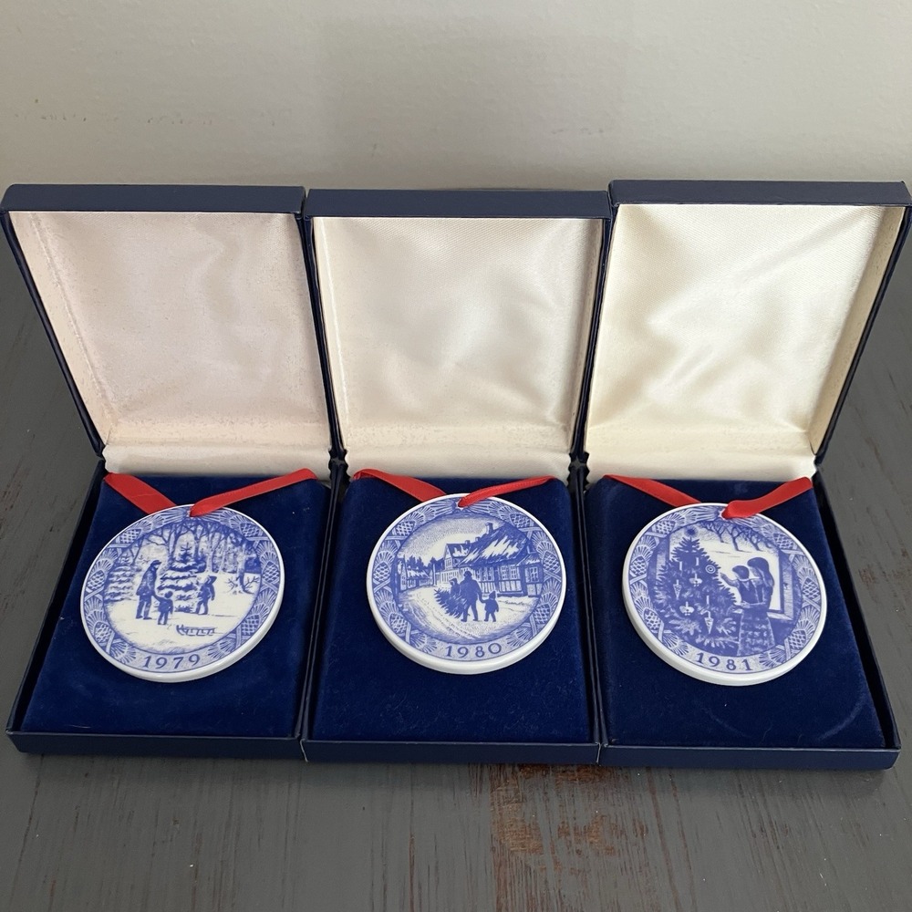 3 Vintage Royal Copenhagen Christmas Ornaments 1979 1980 1981 Set Boxes